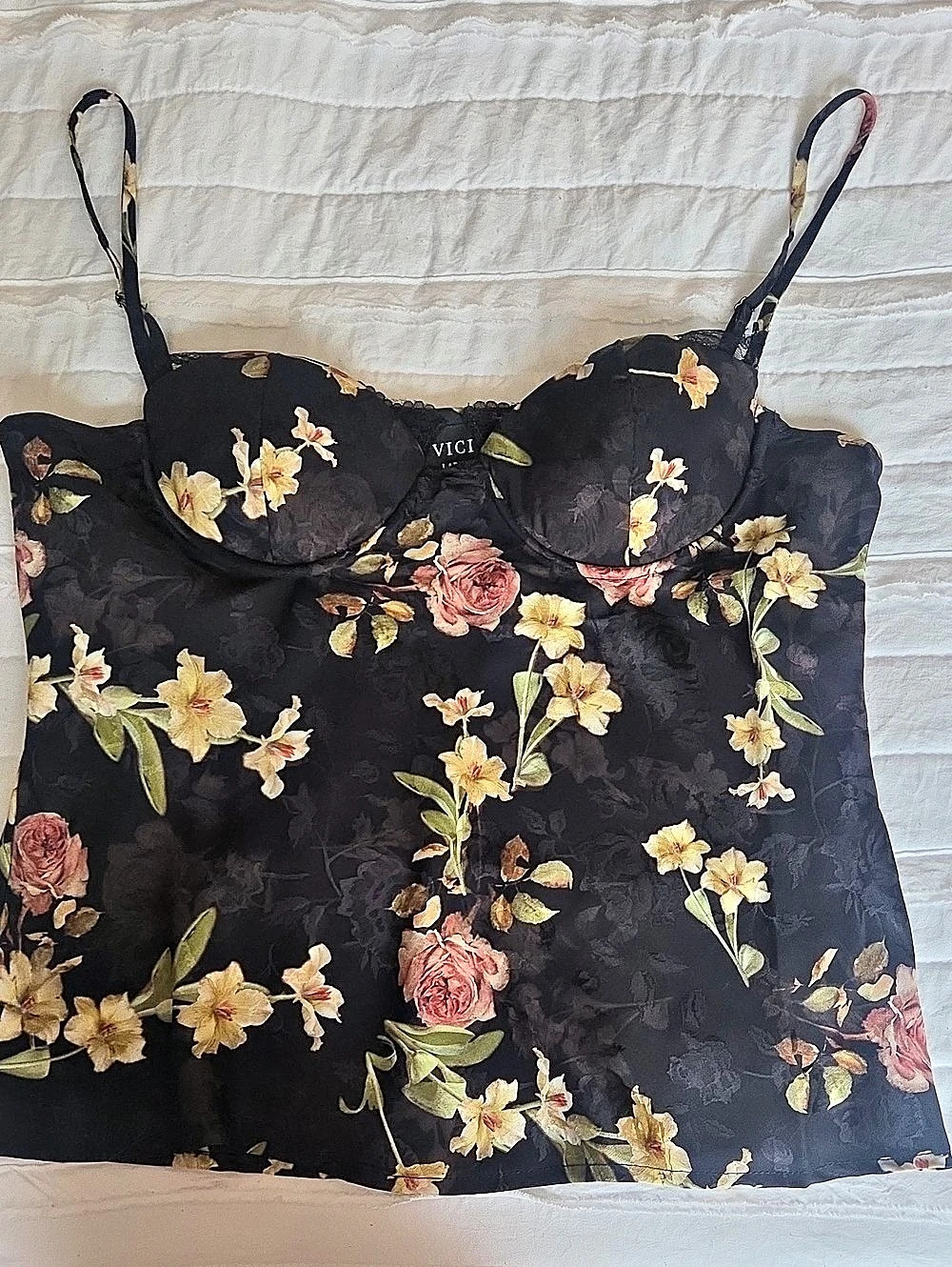 VICI Floral Camisole in Black & Pink